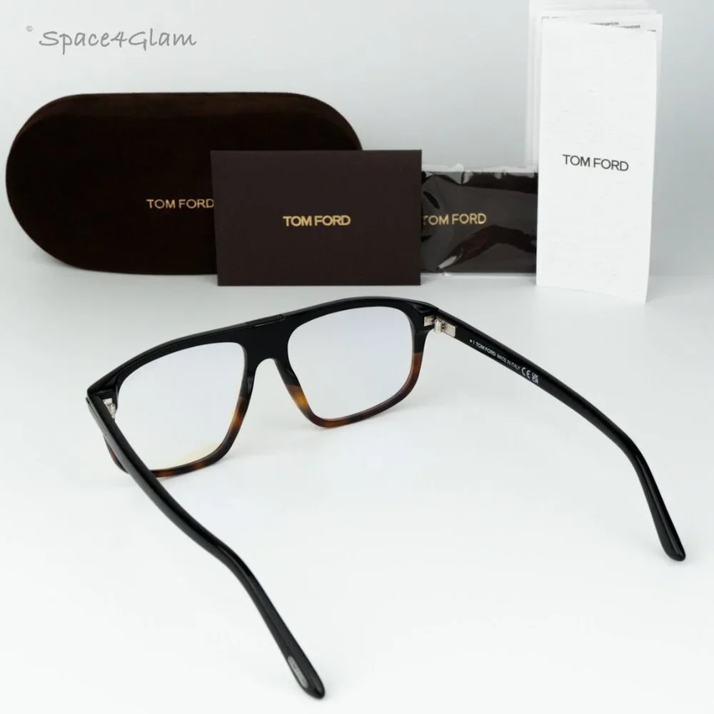 Tom Ford Women Eyeglasses Black Havana Blue Block Aviator FT5901-B-N 056 NEW
